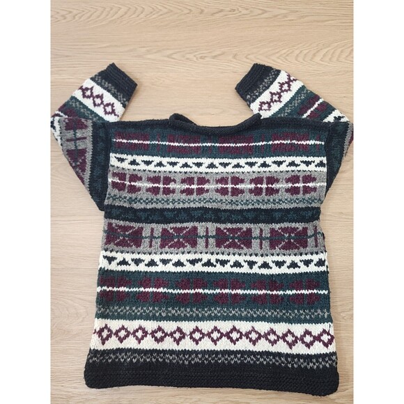 VINTAGE Rey Wear Sweater Mens XL Wool Handmade Nordic Geometric Ski - Picture 4 of 12